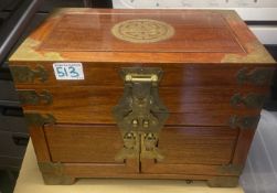 Antique Chinese Wooden Jewellery box with brass fixtures H25cm, W36cm, D23cm