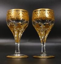 Two De Lamerie Fine Bone China heavily gilded Vodka / Baby Guinness Glasses , specially made high