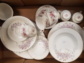 Royal Stafford tea and dinnerware items to include oval platter, 5 rimmed soup bowls, 5 dinner