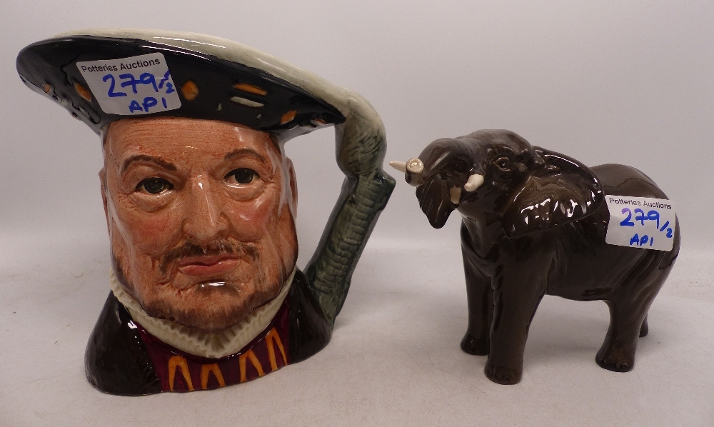 Royal Doulton Character jug Henry VIII D6642 together Beswick Elephant (2)