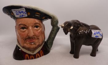 Royal Doulton Character jug Henry VIII D6642 together Beswick Elephant (2)