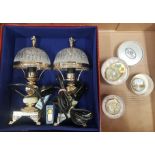 A mixed collection of items to include pair of brass and glass table lamps together with Two