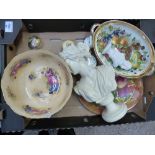 A mixed collection of items to include crown staffs footed fruit bowl, crown staffs lidded pots,