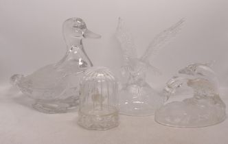 A Collection of Crystal Glass Animals to include Sudemota Eagle, Cristal d'Arques Dolphins,