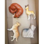 A group of Beswick Animal figures to include curled fox, Yorkshire terrier, golden retriever &