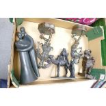 A collection of Resin Figures including Jesters, Arabian Knight, Falstaff & Royal Doulton Images