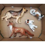 Beswick large standing fox figure together with a Royal Doulton HN1116 Alsatian and 2 Royal