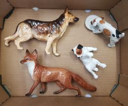 Beswick large standing fox figure together with a Royal Doulton HN1116 Alsatian and 2 Royal