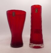 Two Mid-Century Whitefriars Vases in Ruby. Height of tallest: 20cm