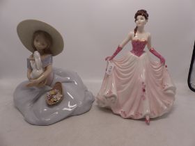 Coalport figure Happy Birthday together with Lladro seated girl with rabbit figure model no 6741 (2)