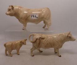 Beswick Charolais cattle family comprising of Bull, cow and calf