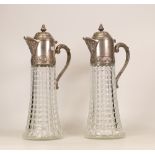 A Pair of Claret Jugs with Pewter Hinged Lids. Height: 30cm (2)