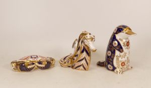 Royal Crown Derby paperweights to include crab, platypus and seahorse . All silver stoppers (3)