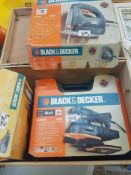 A collection of used black and decker power tools to include jigsaw, sander & impact driver (3)