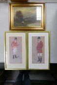 Three Artworks to include H. Graham Gilt Framed Oil on Board and two Hunting Illustration Prints,