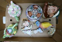 A mixed collection of items to include Royal Doulton Large Character Jug Drake, damaged Beswick