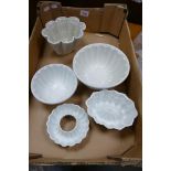 Shelley jelly moulds x4, 1x Ritz Shape, 1x Acanthis shape, 2x Russell shape. (4)