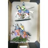 Two Large Resin Knights on Horse Back Type Figures