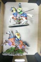 Two Large Resin Knights on Horse Back Type Figures