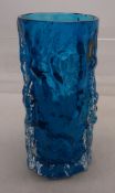 Whitefriars Bark vase NO 9689 in Kingfisher Blue, 15.5cm Height