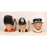 Royal Doulton 2nds Character Jugs Beefeater, The Guardsman and The London Bobby