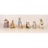 Six Beswick Beatrix Potter Bp10a, Bp10b & Bp3b figures to include Mrs Rabbit Cooking, Miss