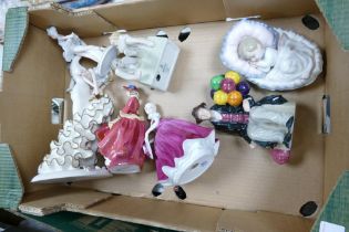 A mixed collection of items to include seconds Royal Doulton & Coalport figures, Leonardo Balloon