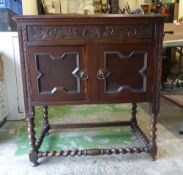Early 20th Century Music Cabinet with Fitted Records Player. Barley Twist Box Stretcher and Jacobean