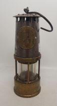 Vintage brass and steel Eccles miner's lamp.