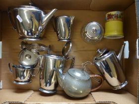 A Collection of Silverplate and Pewter Items to include Teapots, Sugar Bowl, one Solid Silver