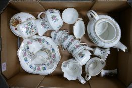 A collection of Aynsley Pembroke Patterned items including Teapot, cups, jugs pin trays etc