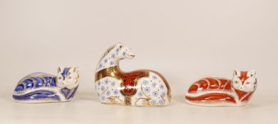 Royal Crown Derby paperweights to include Artic Fox, Horse and Red Fox. All silver stoppers (3)