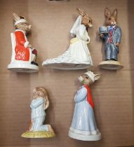 Royal Doulton Bunnykin's figures to include King John, Groom, Bride (2nd), Bedtime and Queen