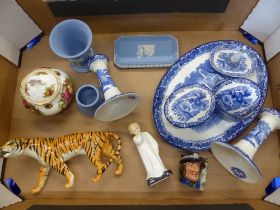 A mixed collection of ceramic items to include Beswick Tigress, Royal Doulton darling figure,