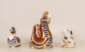 Royal Crown Derby paperweights to include Dragon, Snake and Seated Blue Duck. All silver stoppers (