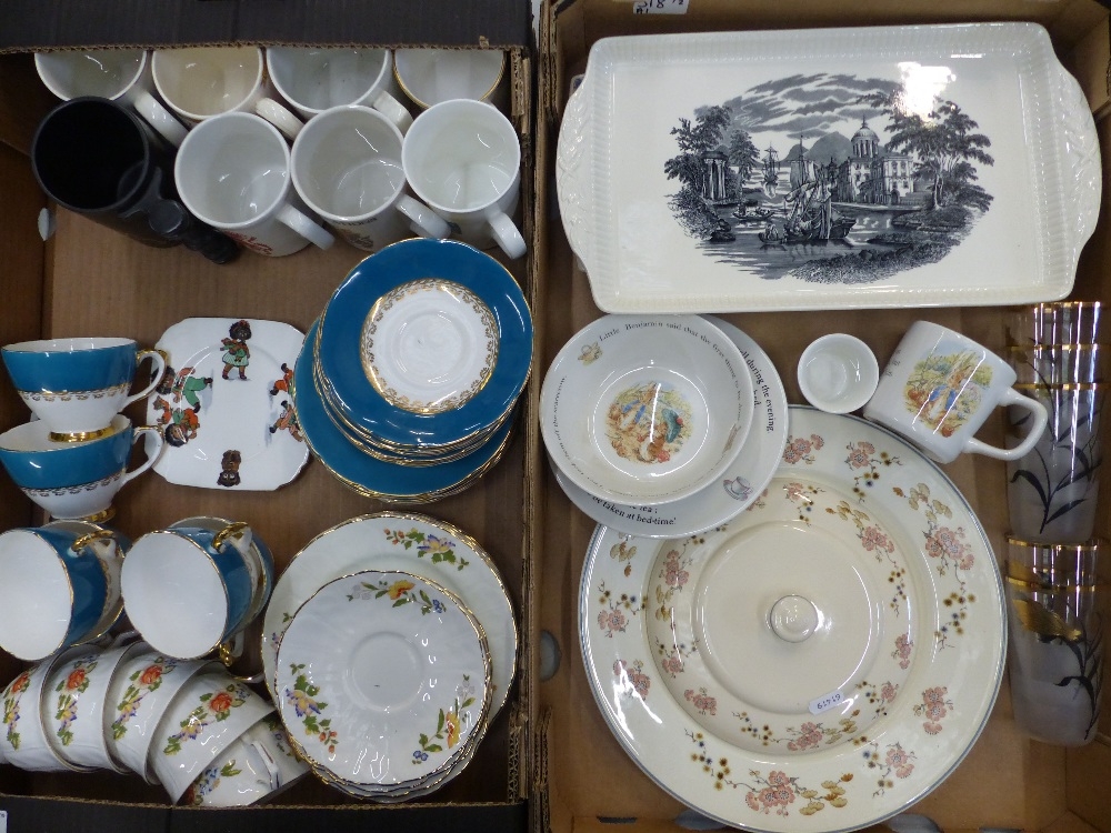 Sutherland blue and gilt pattern trios, Aynsley Trios, Royal Commemerative ware, Wedgwood nursery