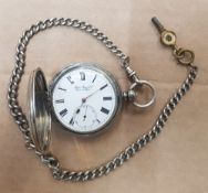 Swiss made John Moyer's silver (935) pocket watch on a silver plated chain.