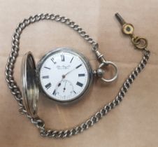 Swiss made John Moyer's silver (935) pocket watch on a silver plated chain.