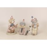 Lladro figures Pierrot with Puppy 5279 and Tired Friend 5812 together with Nao figure clown with