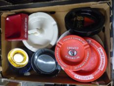 A collection of vintage pub ash trays to include Castella, Crusader, Bass cask ale, McEwan