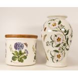 Portmeirion Botanic patterned vase & wooden lidded storage pot, height of tallest 25cm(2)