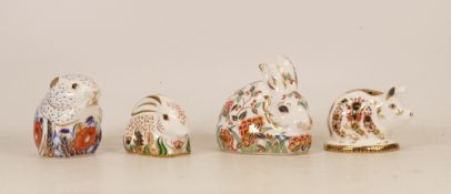 Royal Crown Derby Paperweights Meadow Rabbit, Poppy Mouse, Baby Rowsley Rabbit (boxed with cert) and