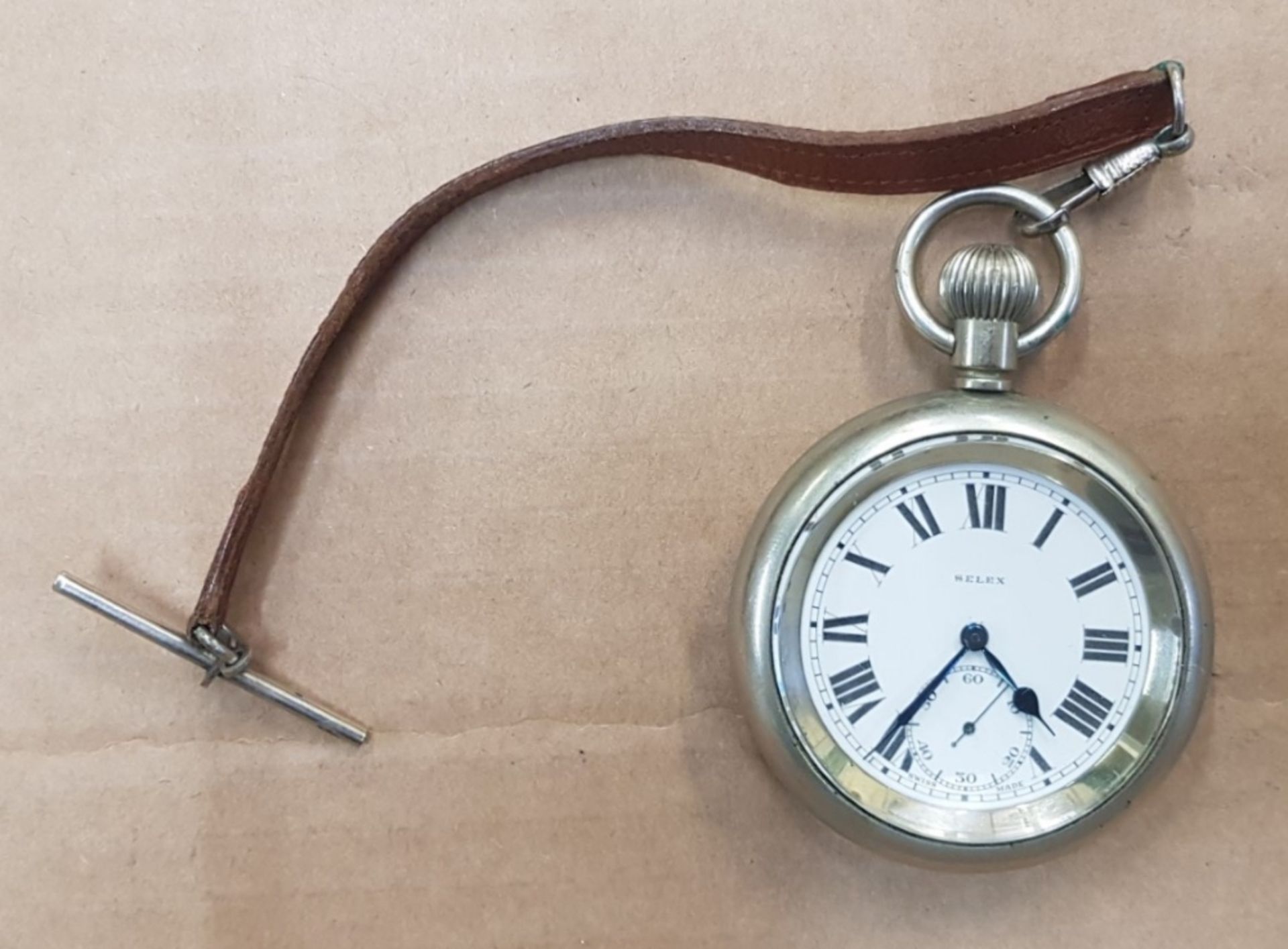Selex LNER railway pocket watch with subsiduary seconds dial, Roman Numerals on a white dial,