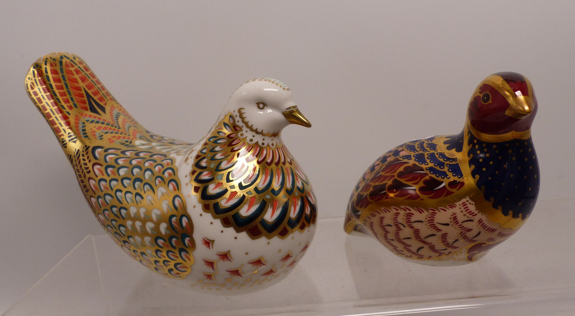 Royal Crown Derby paperweights Dove and Limited edition Pheasant (boxed), gold stopper (2)