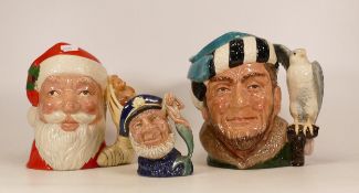 Three Royal Doulton Character Jugs to include The Falconer D6533, Santa Claus D6690 and Old Salt