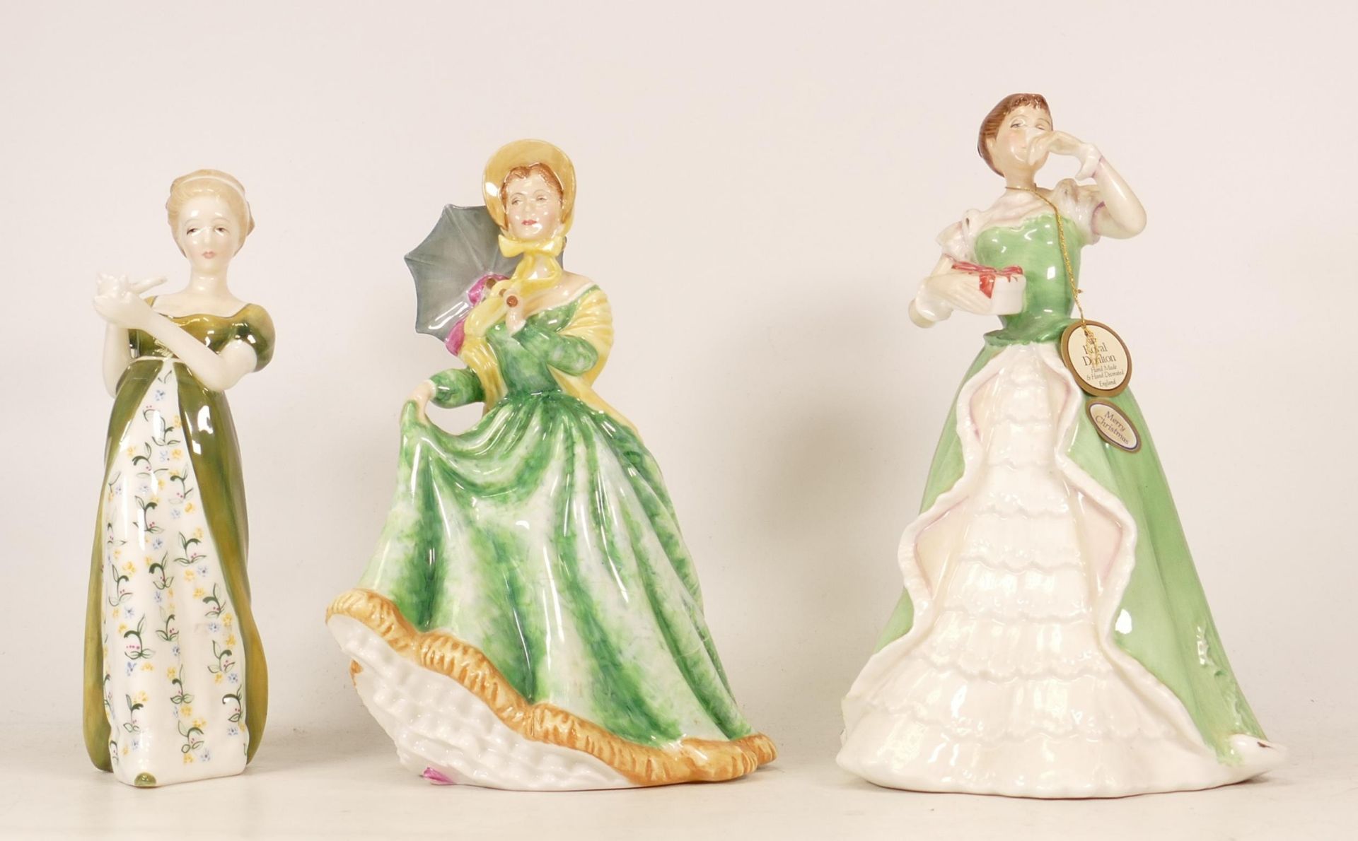 Three Royal Doulton Lady Figures to include Merry Christmas HN3096, Veneta HN2722 and Elizabeth