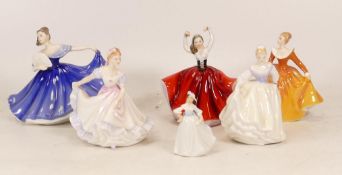Six Miniature and Tiny Royal Doulton Lady Figures to include Margaret M205, Elaine HN3214, Fair Lady