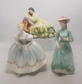 Three Lady Figures to include Royal Doulton First Dance HN2803 (seconds), Solitude HN2810 (