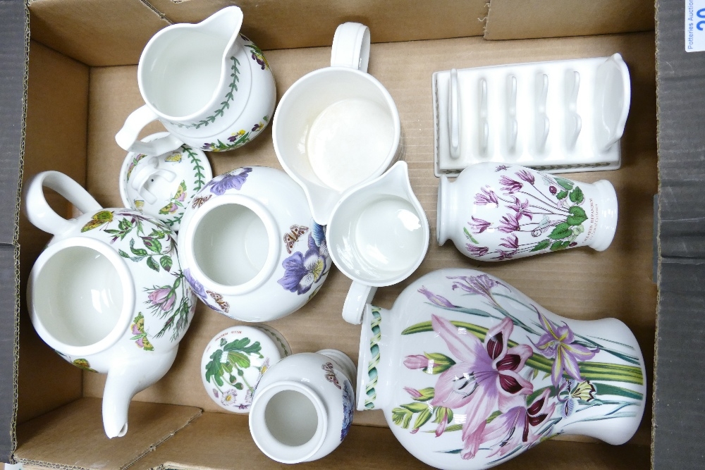 A collection of Portmeirion Botanic patterned items including vases, jugs, toast rack, large