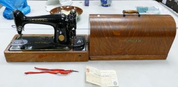A Cased Singer Sewing Machine No. EF726744 Style 201K.4. B/C/T. R/M. Original Receipt dated to